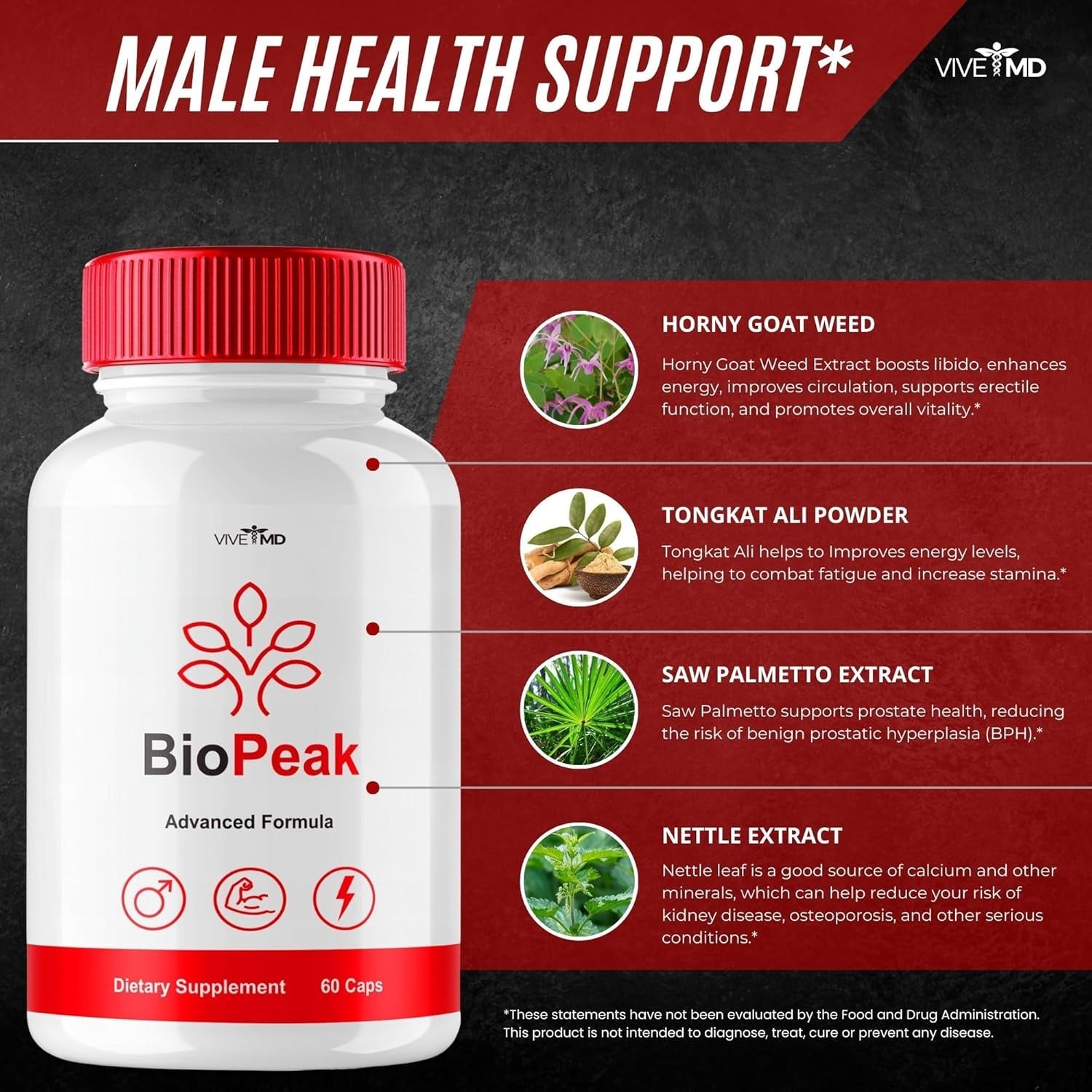 Biopeak Capsules, Bio Peak Advance Formula, Biopeak All Natural Supplement - Biopeak Pills for Maximum Strength, Bio Peak Support Pills Reviews (60 Capsules)