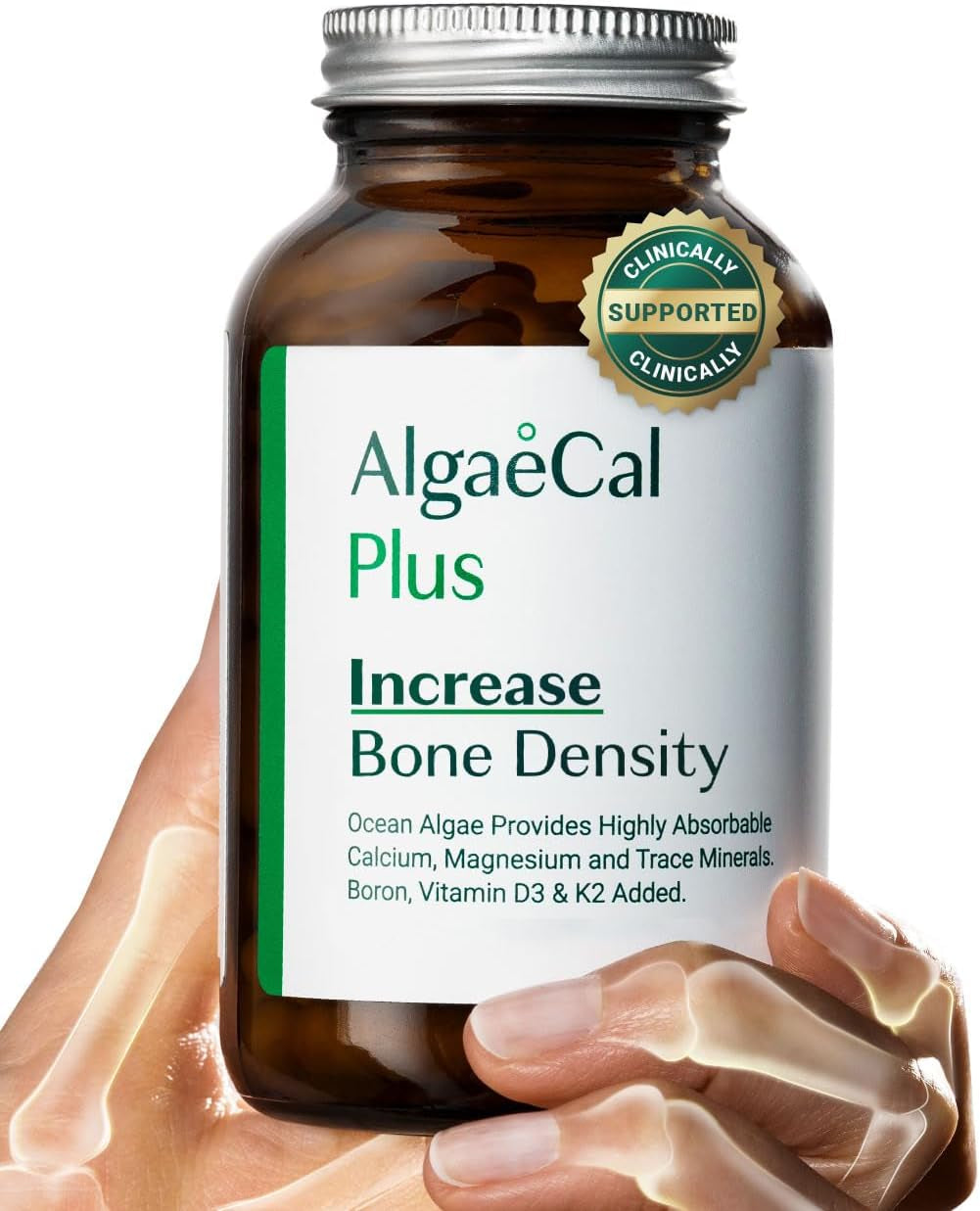 ALGAECAL Organic Red Algae Calcium Supplement for Bone Density, Vitamin K2 MK7 (100Mg), Vitamin D3 (1600 IU), Magnesium (350Mg) & Trace Minerals & Strength, Easy to Swallow, 60 Veggie Caps