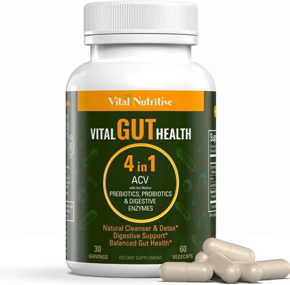Vital Gut Health 4In1 Formula with Apple Cider Vinegar, Prebiotics & Probiotics, Digestive Enzymes for Strong Immunity Support and Complete Gut and Digestion Support