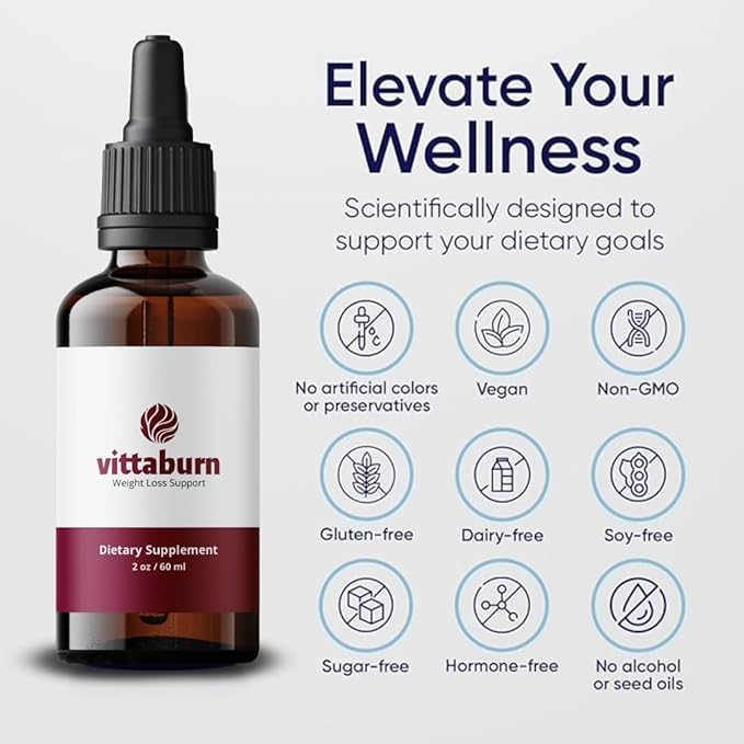 Vittaburn Weight Loss Support Drops - All Natural Boost Metabolism, Control Cravings & Burn Fat Naturally, Pure Organic Formula for Healthy Weight