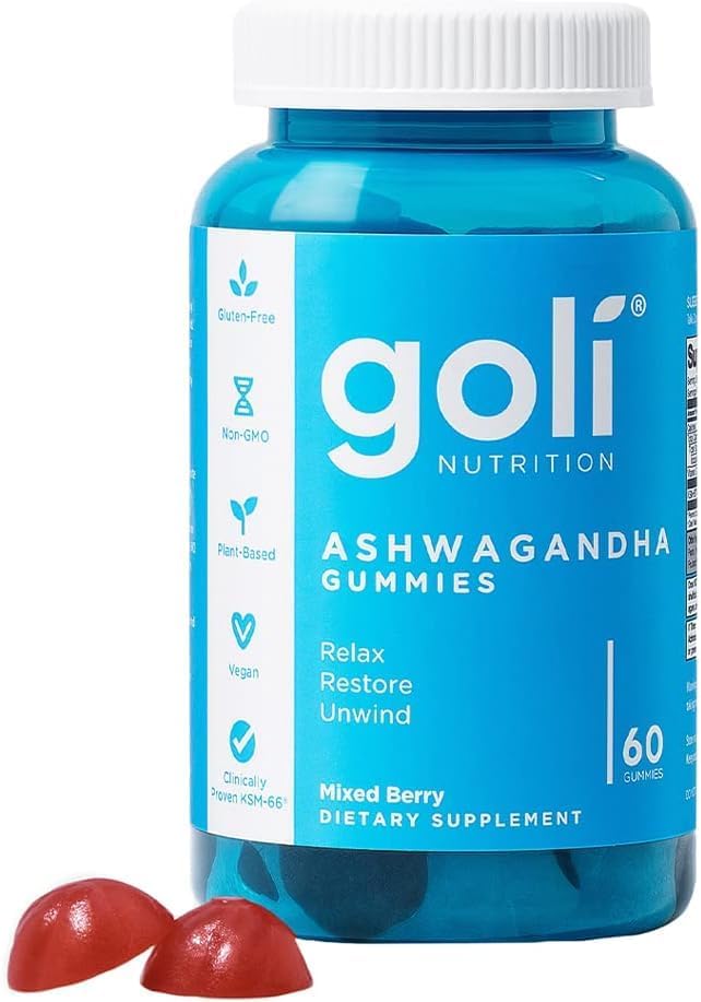 Ashwagandha & Vitamin D Gummy - 60 Count - Mixed Berry, KSM-66, Vegan, Plant Based, Non-Gmo, Gluten-Free & Gelatin Free Relax. Restore. Unwind, Pack of 1