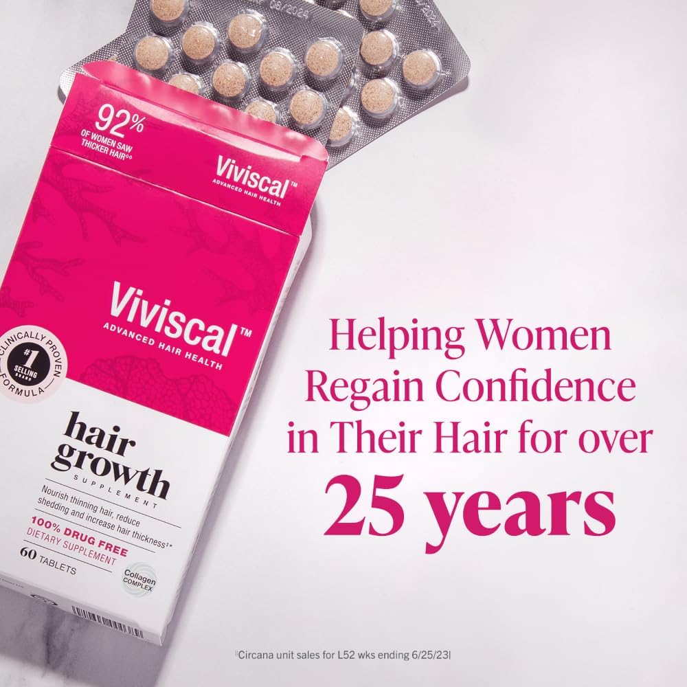 Viviscal  Hair Growth Supplements for Women for Thicker, Fuller Hair, Nourishes Thinning & Loss, with Proprietary Collagen Complex, 60 Tablets, 1 Month Supply
