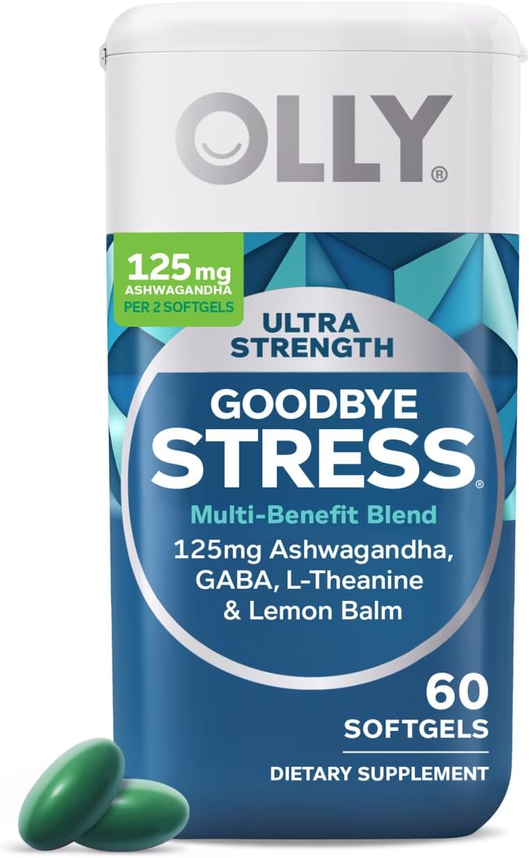 Ultra Strength Goodbye Stress Softgels, GABA, Ashwagandha, L-Theanine and Lemon Balm, Stress Relief Supplement - 60 Count