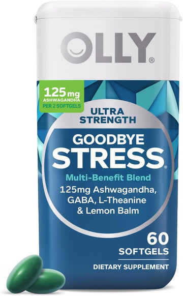 Ultra Strength Goodbye Stress Softgels, GABA, Ashwagandha, L-Theanine and Lemon Balm, Stress Relief Supplement - 60 Count