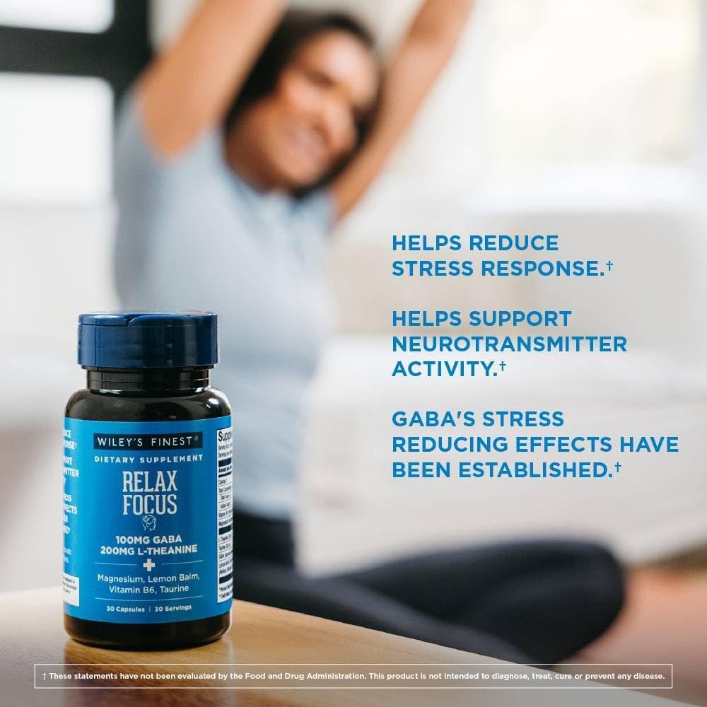 Relax Focus - Daily Supplement for Stress Support - Contains L-Theanine, GABA, Vitamin B6 & Magnesium - 30 Capsules (30 Servings)