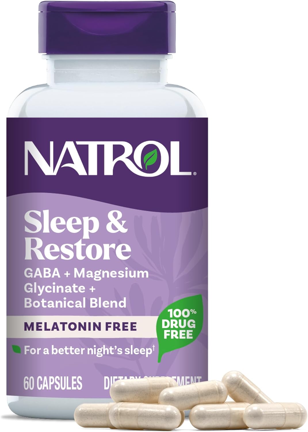 Sleep & Restore Capsules with 100mg Magnesium Glycinate and GABA for Optimal Restorative Sleep, Melatonin-Free, 30-Day Supply