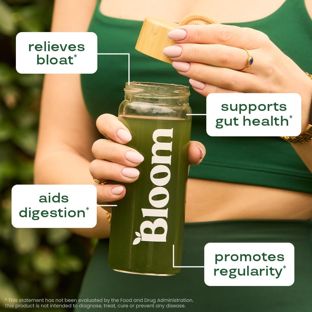 Bloom  Superfood Greens Powder, Digestive Enzymes with Probiotics and Prebiotics, Gut Health, Bloating Relief for Women, Chlorella, Green Juice Mix with Beet Root Powder, 30 SVG, Mango