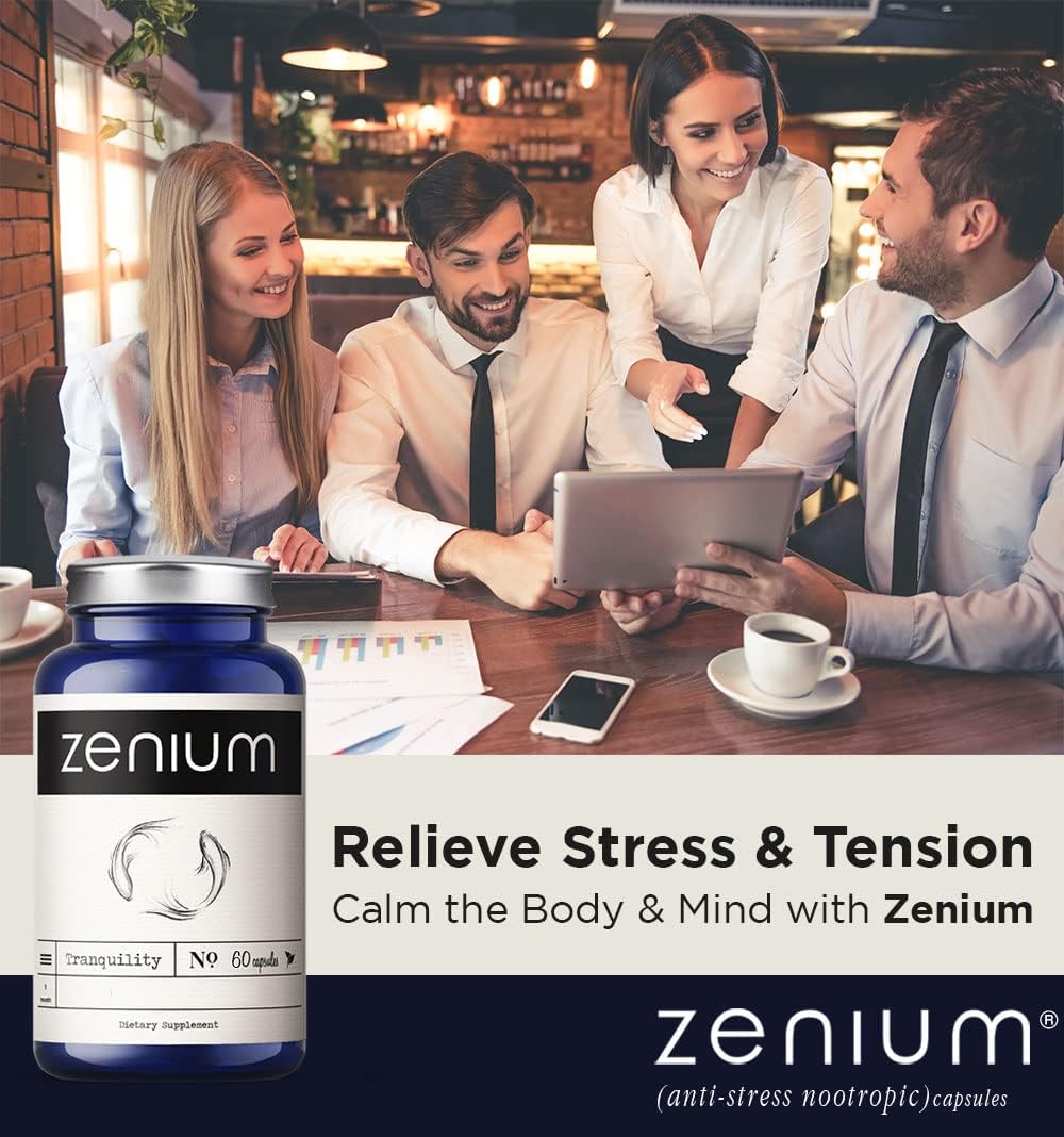 Zenium  Relieve Stress, Tension, Worry, Nervousness, & Irritability | Calm the Mind & Body | Ayurvedic | Natural Relief Supplement | Boosts Mood | Ashwagandha, L-Theanine, GABA, Rhodiola |60 Capsules
