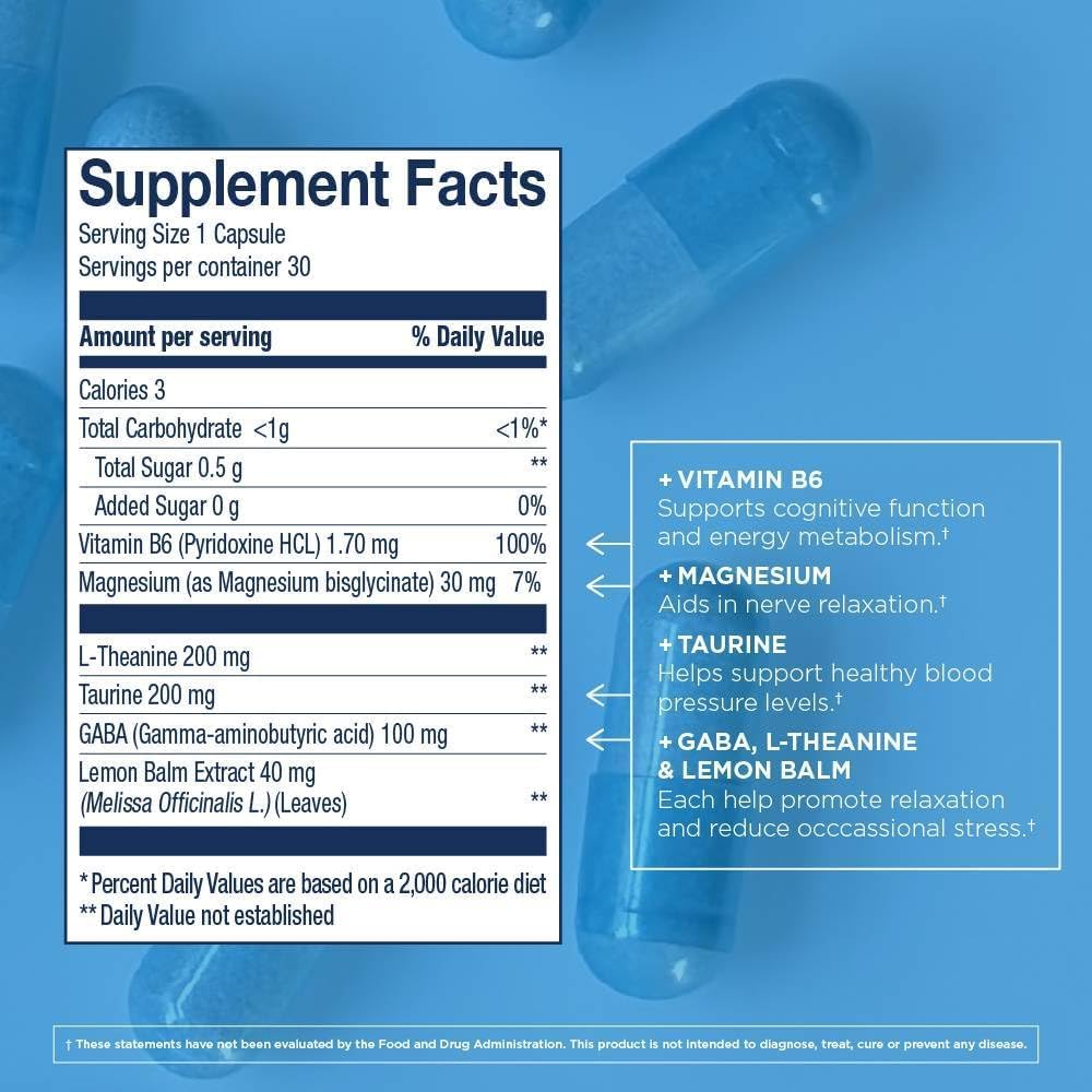Relax Focus - Daily Supplement for Stress Support - Contains L-Theanine, GABA, Vitamin B6 & Magnesium - 30 Capsules (30 Servings)