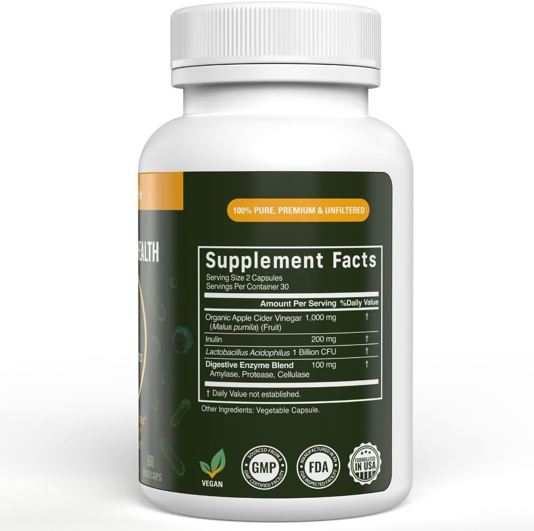 Vital Gut Health 4In1 Formula with Apple Cider Vinegar, Prebiotics & Probiotics, Digestive Enzymes for Strong Immunity Support and Complete Gut and Digestion Support