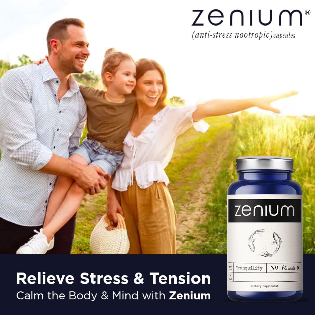 Zenium  Relieve Stress, Tension, Worry, Nervousness, & Irritability | Calm the Mind & Body | Ayurvedic | Natural Relief Supplement | Boosts Mood | Ashwagandha, L-Theanine, GABA, Rhodiola |60 Capsules