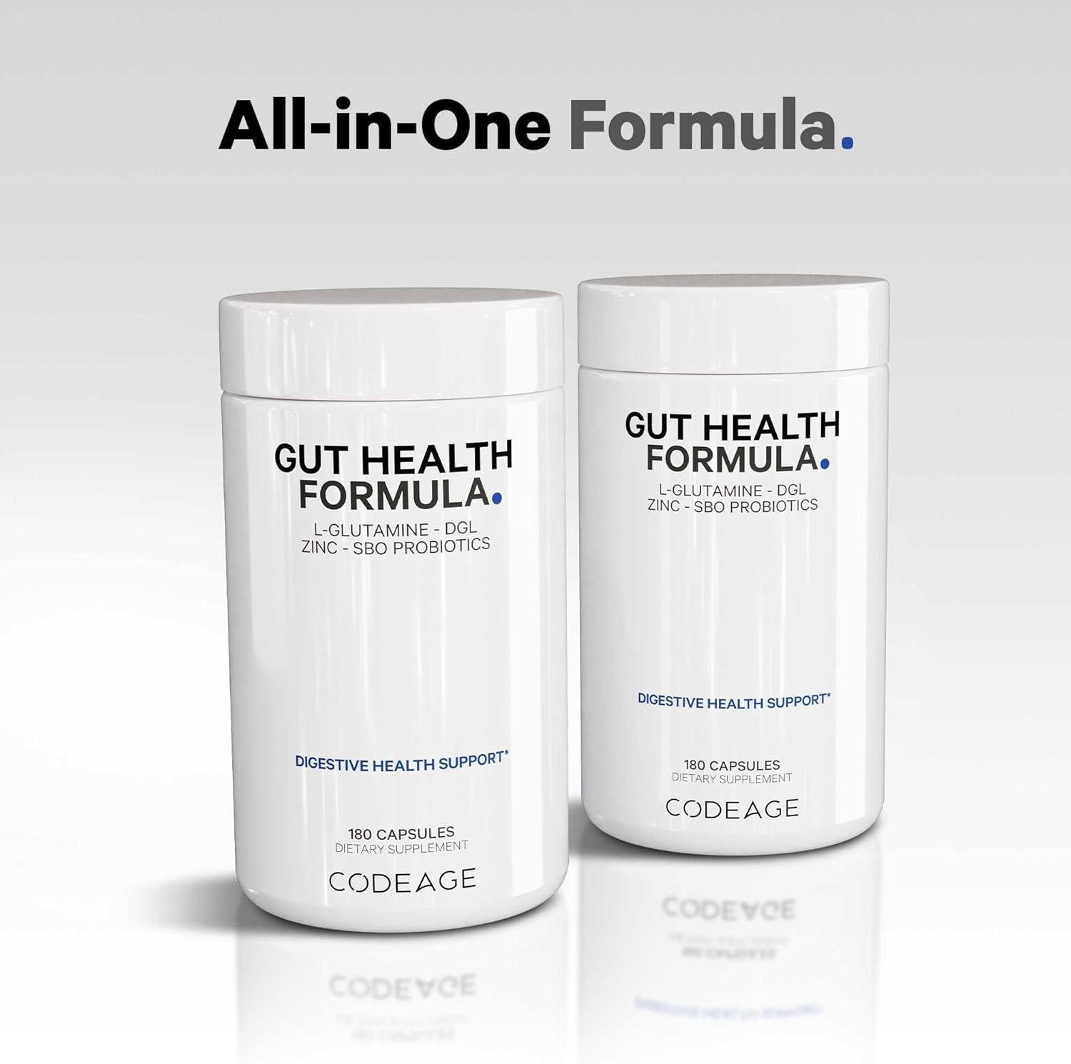 Codeage Gut Health Supplements Vegan Formula - L Glutamine, Zinc, Turkey Tail Mushroom Powder, Tonic Mushroom, Maitake, Micro Algae, Mineral, Licorice Root DGL - Probiotics, Prebiotics - 180 Capsules