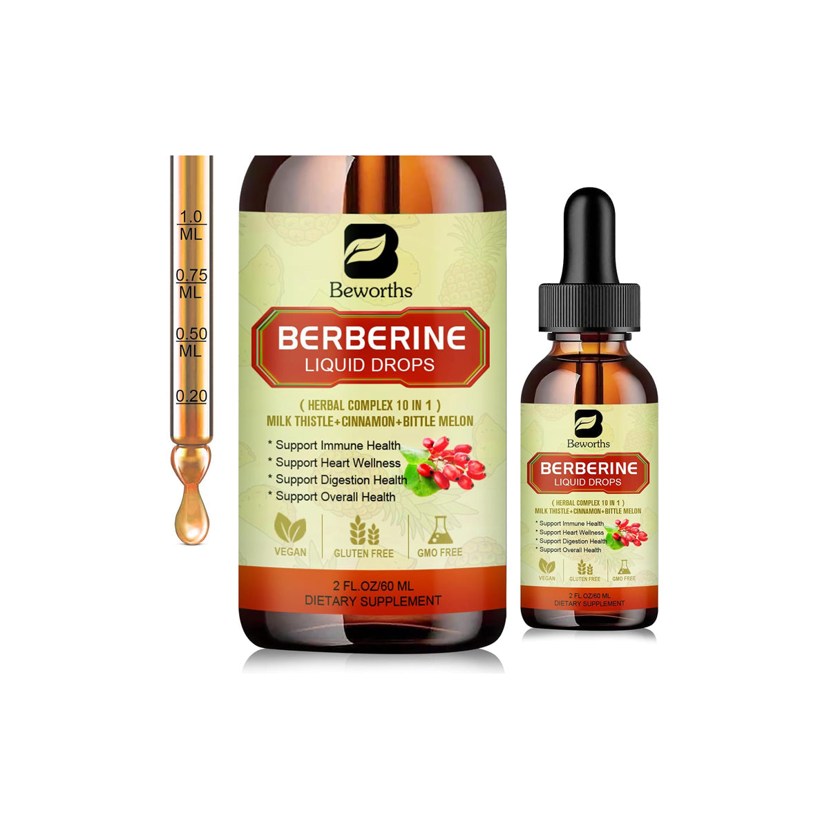Berberine Supplement with Ceylon Cinnamon - Berberine Liquid Drops with Turmeric Curcumin, Ceylon Cinnamon, Bitter Melon, Berberine Phytosome for Digestion System, Immune Health Support -Vegetarian