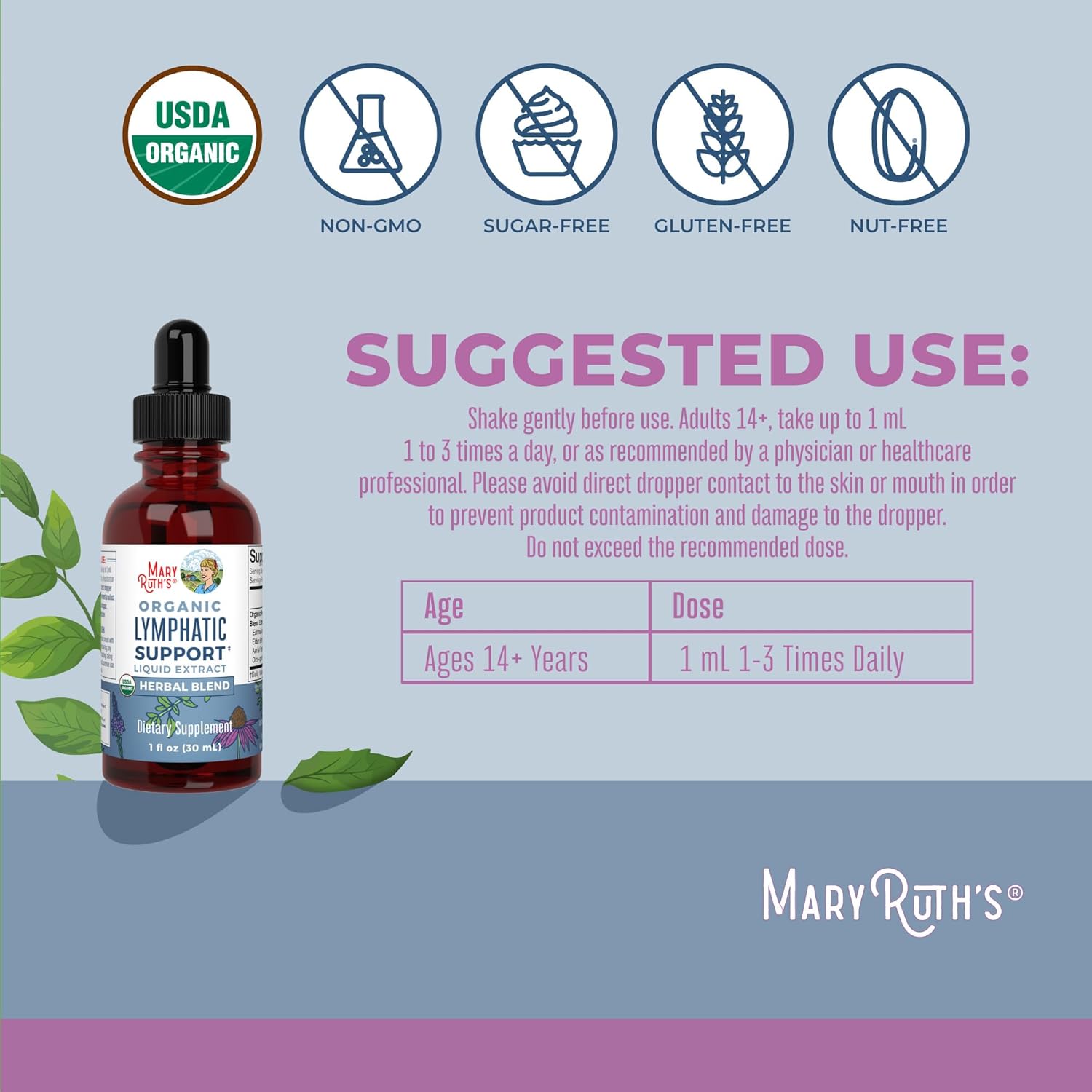 MaryRuth  Lymphatic Support Drops | USDA Organic Lymphatic Cleanse Immune Support Supplement| Lymphatic Support with Echinacea & Elderberry | Blue Vervain | Vegan | Non-Gmo | 30 Servings