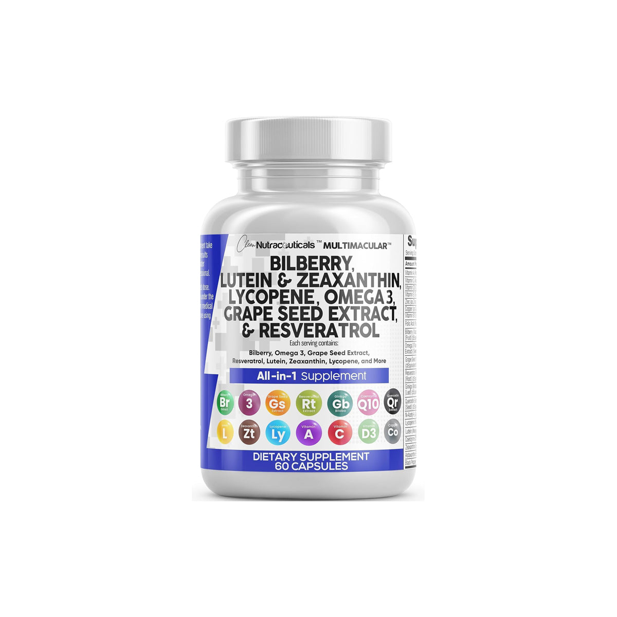Clean Nutra Eye Vitamins with Bilberry Lutein and Zeaxanthin Supplements Lycopene 40Mg Resveratrol Grape Seed Astaxanthin for Eyes - Eye Care Health Support Eye Vitamin and Mineral Supplement