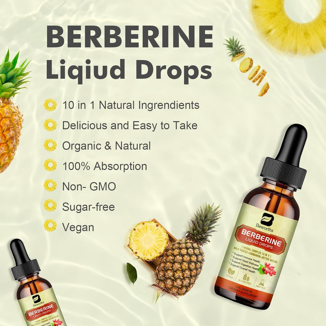 Berberine Supplement with Ceylon Cinnamon - Berberine Liquid Drops with Turmeric Curcumin, Ceylon Cinnamon, Bitter Melon, Berberine Phytosome for Digestion System, Immune Health Support -Vegetarian