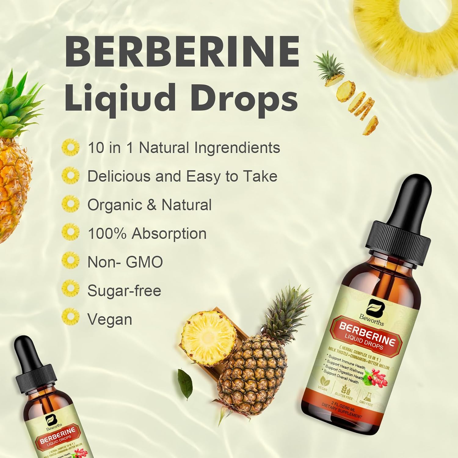 Berberine Supplement with Ceylon Cinnamon - Berberine Liquid Drops with Turmeric Curcumin, Ceylon Cinnamon, Bitter Melon, Berberine Phytosome for Digestion System, Immune Health Support -Vegetarian