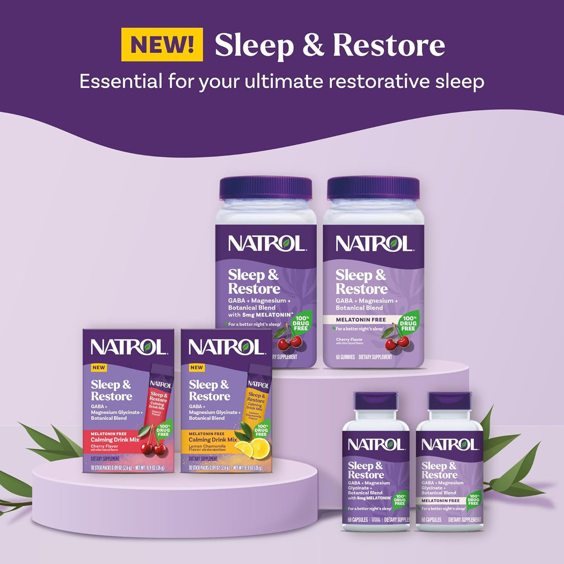 Sleep & Restore Capsules with 100mg Magnesium Glycinate and GABA for Optimal Restorative Sleep, Melatonin-Free, 30-Day Supply