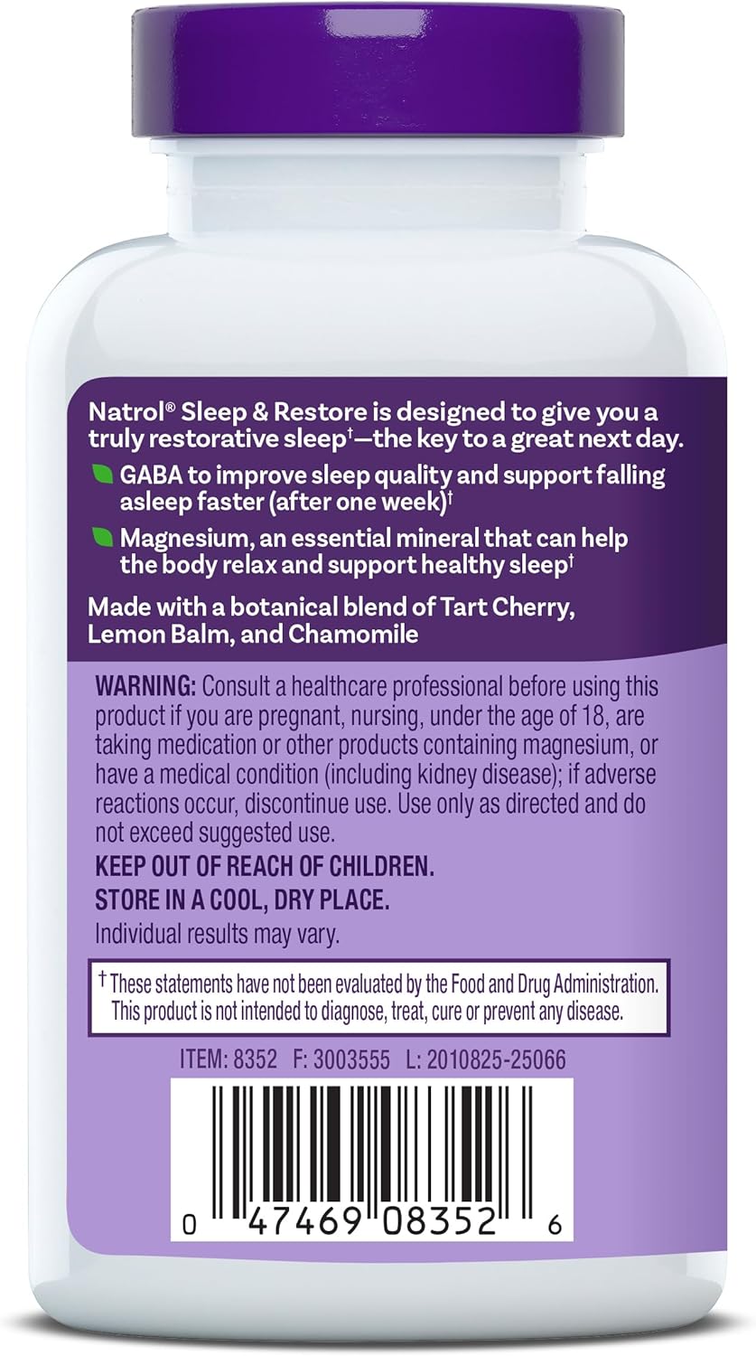 Sleep & Restore Capsules with 100mg Magnesium Glycinate and GABA for Optimal Restorative Sleep, Melatonin-Free, 30-Day Supply