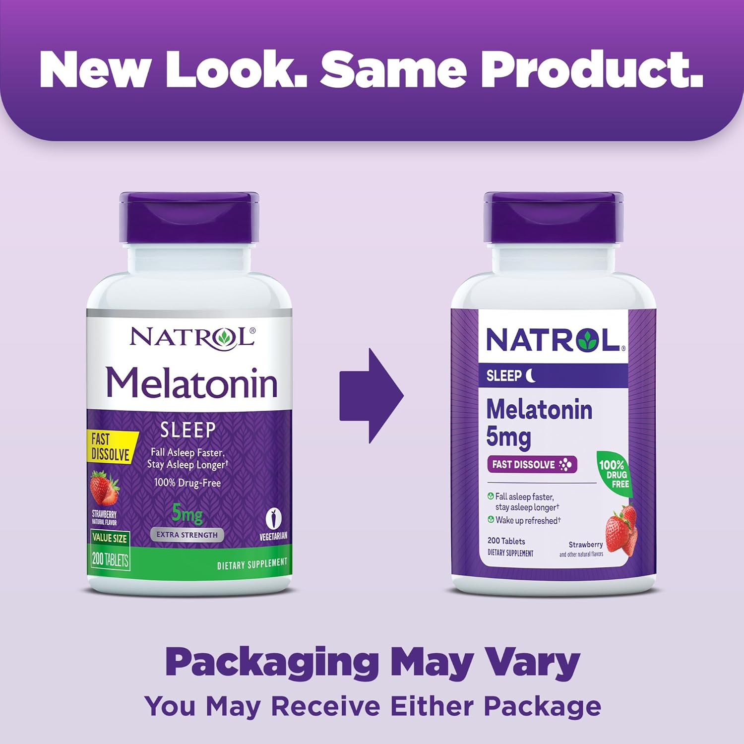 Natrol  Melatonin 5Mg Fast Dissolve Tablets, Sleep Support Supplements for Adults, Strawberry Flavor, 200 Tablets, up to 200 Day Supply