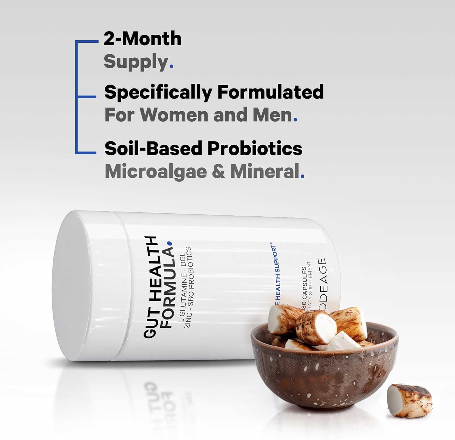 Codeage Gut Health Supplements Vegan Formula - L Glutamine, Zinc, Turkey Tail Mushroom Powder, Tonic Mushroom, Maitake, Micro Algae, Mineral, Licorice Root DGL - Probiotics, Prebiotics - 180 Capsules