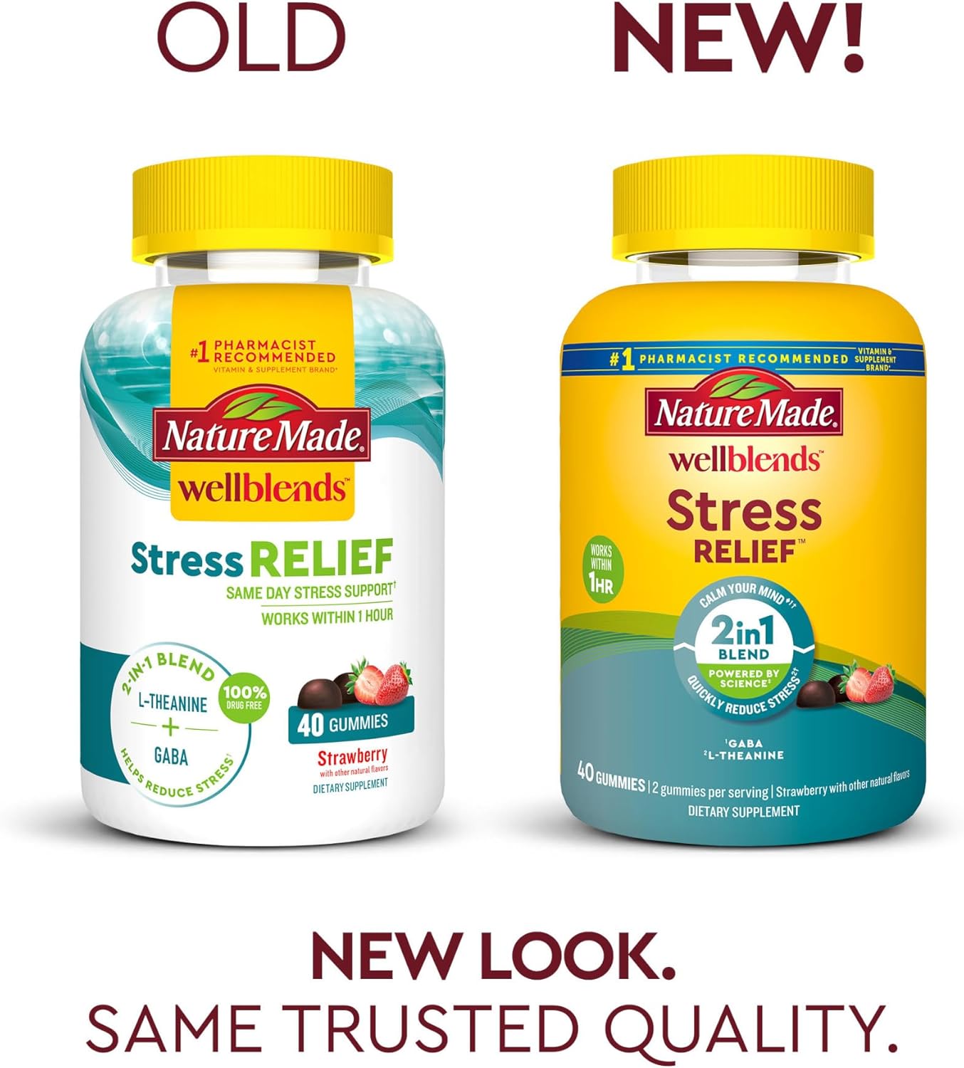 Wellblends Stress Relief Gummies, L Theanine 200Mg to Help Reduce Stress, with GABA 100Mg, Same Day Stress Support, 40 Strawberry Flavor Gummies