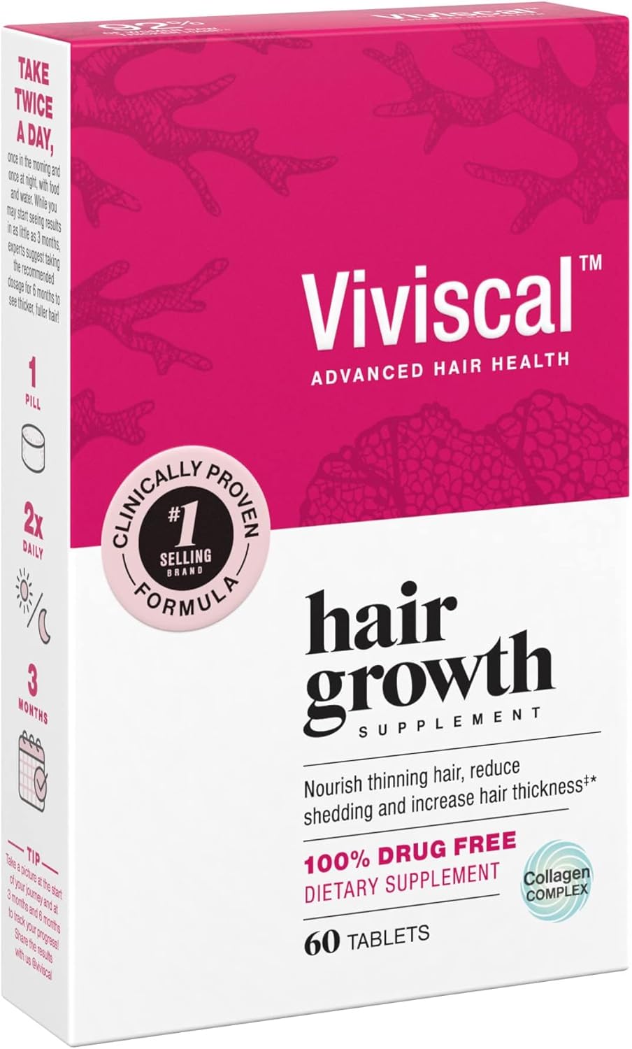 Viviscal  Hair Growth Supplements for Women for Thicker, Fuller Hair, Nourishes Thinning & Loss, with Proprietary Collagen Complex, 60 Tablets, 1 Month Supply