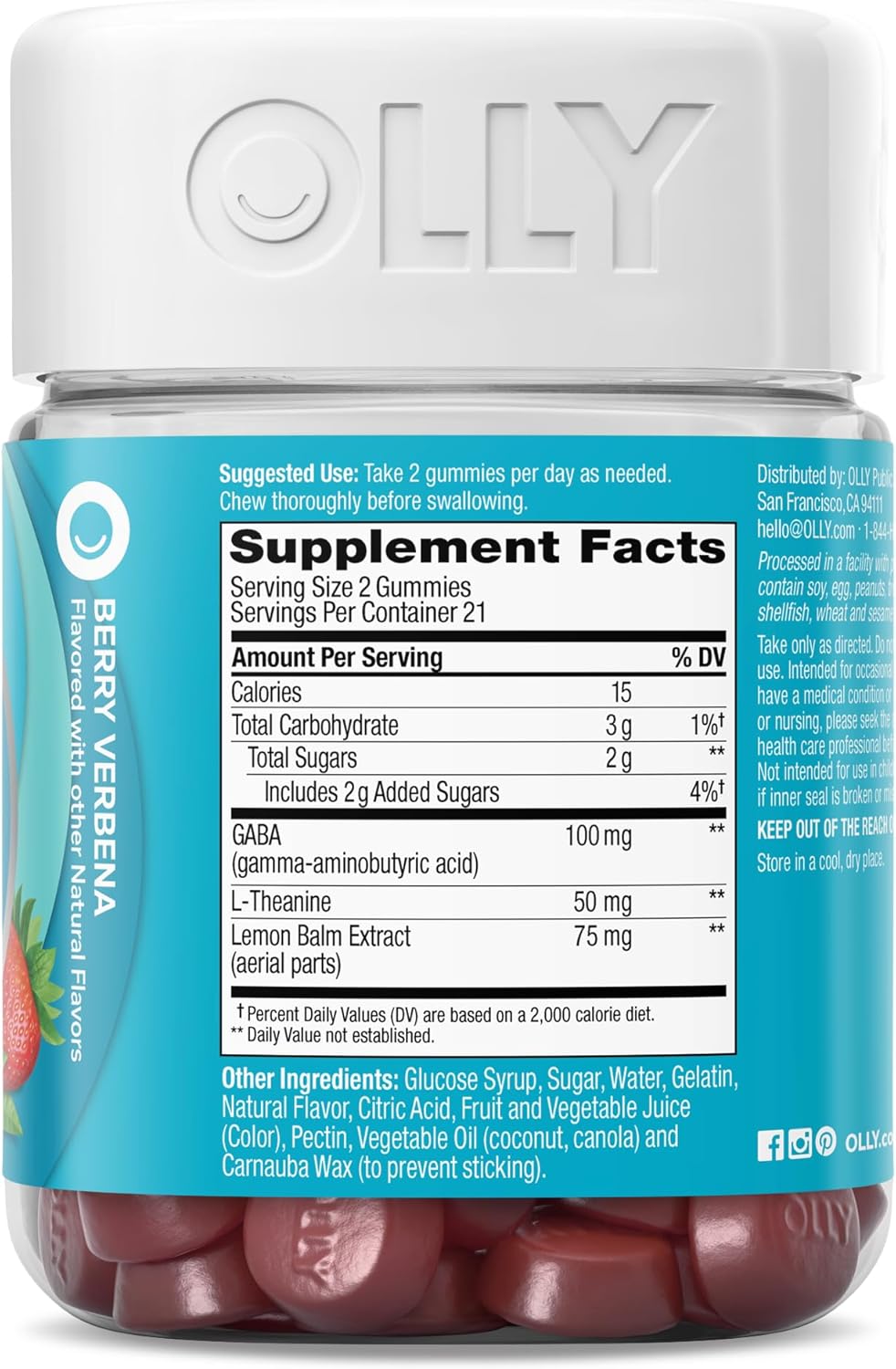 Goodbye Stress Gummy, GABA, L-Theanine, Lemon Balm, Stress Relief Supplement, Berry - 42 Count