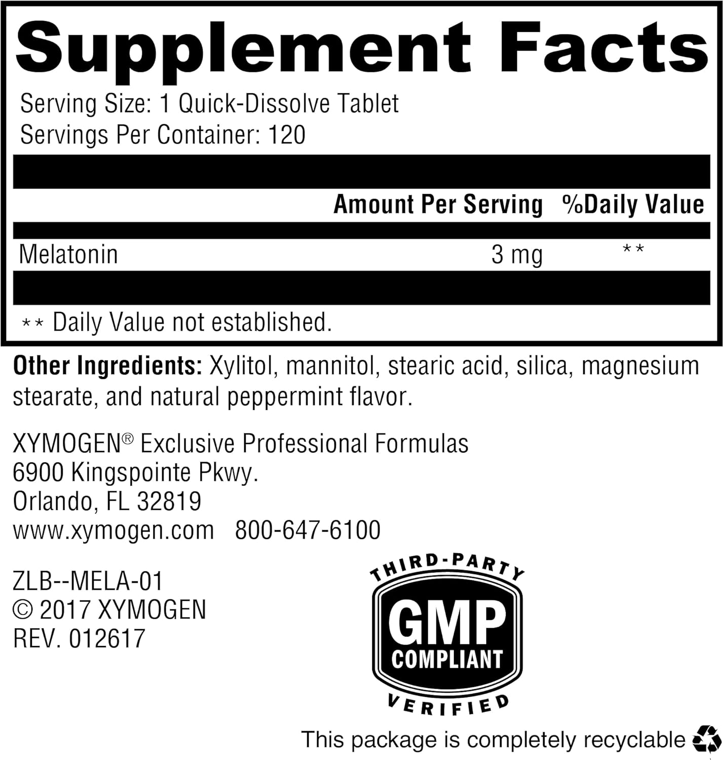 XYMOGEN Melatonin - Peppermint Lozenges - 3Mg Melatonin Supplement for Nighttime, Antioxidant + Immune Support (120 Quick-Dissolve Tablets)
