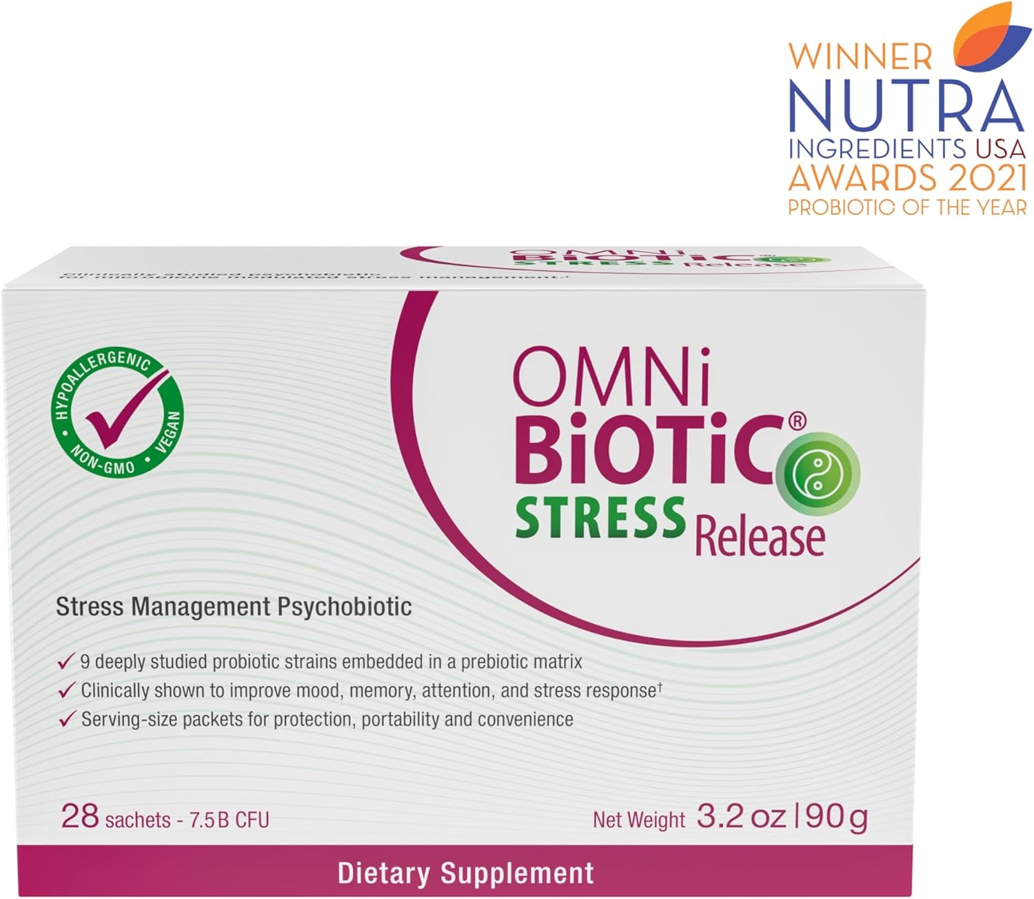 OMNi BiOTiC Stress Release - Clinically Tested Probiotic for Stress Management & Gut-Brain Axis Support - Stress Probiotic and Mood Probiotic - Vegan, Non-Gmo (28 Daily Packets)