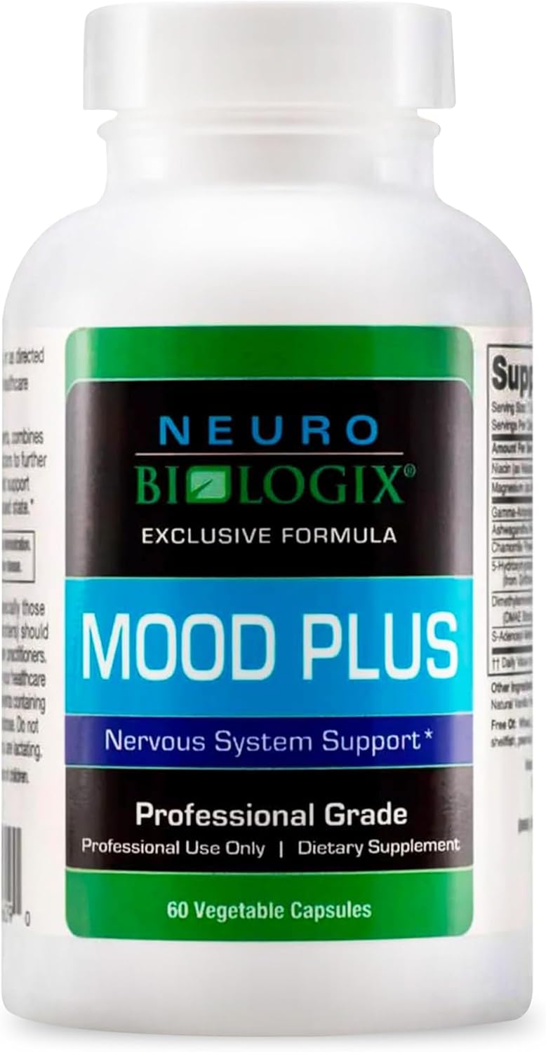 Neuro Biologix Mood plus Complete Mood Support Supplement - Calming Serotonin Supplements for Women for Stress Assistance & Brain Function Support - 5 HTP Supplement with Niacin, GABA & Ashwagandha - 60 Capsules