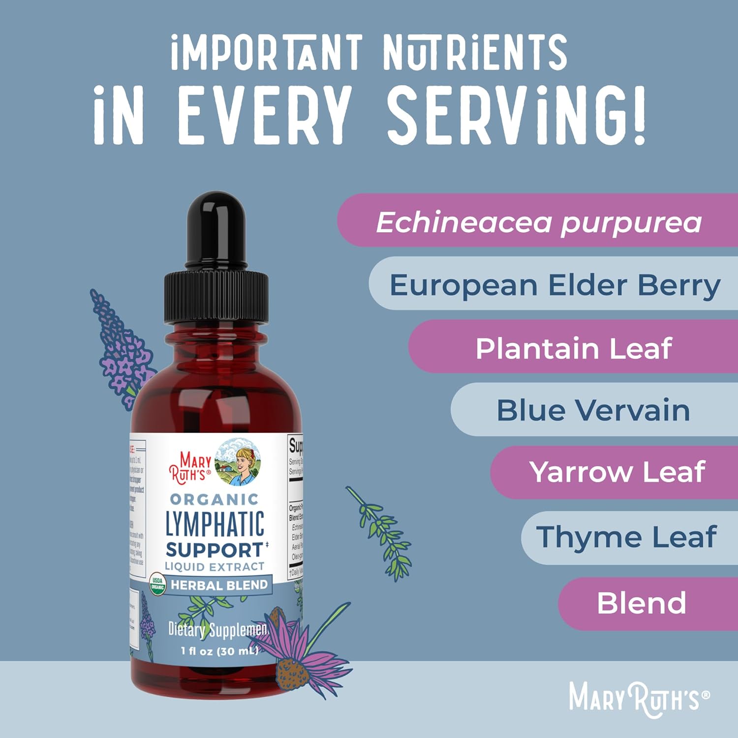 MaryRuth  Lymphatic Support Drops | USDA Organic Lymphatic Cleanse Immune Support Supplement| Lymphatic Support with Echinacea & Elderberry | Blue Vervain | Vegan | Non-Gmo | 30 Servings