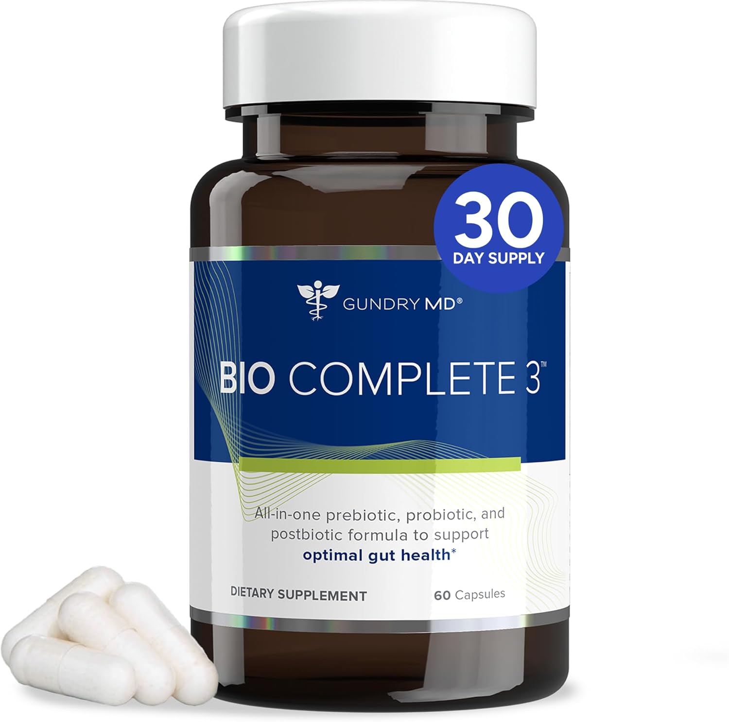 Gundry Bio Complete 3, 3-In-1 Probiotics for Gut Health, Probiotic Supplements for Digestion, Supplement Supporting Bloating, Gas, Food Cravings, Energy Levels, Skin, and Focus, 30 Day Supply