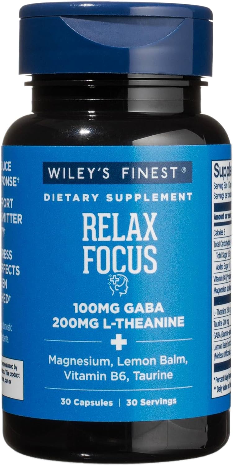 Relax Focus - Daily Supplement for Stress Support - Contains L-Theanine, GABA, Vitamin B6 & Magnesium - 30 Capsules (30 Servings)