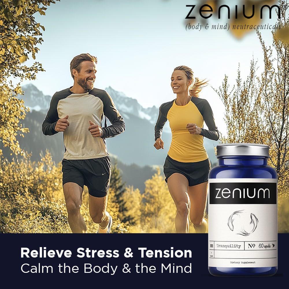 Zenium  Relieve Stress, Tension, Worry, Nervousness, & Irritability | Calm the Mind & Body | Ayurvedic | Natural Relief Supplement | Boosts Mood | Ashwagandha, L-Theanine, GABA, Rhodiola |60 Capsules