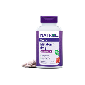 Natrol  Melatonin 5Mg Fast Dissolve Tablets, Sleep Support Supplements for Adults, Strawberry Flavor, 200 Tablets, up to 200 Day Supply
