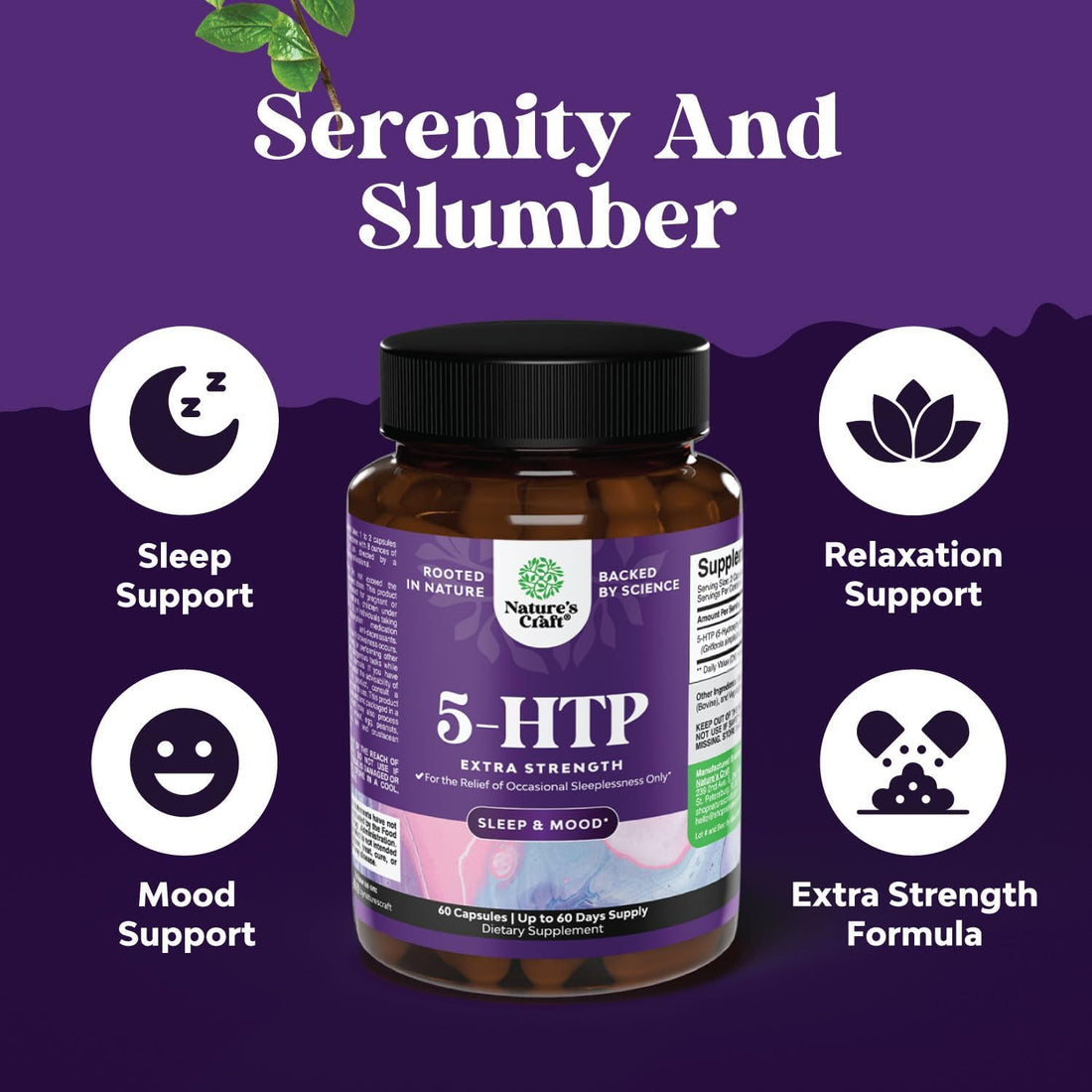 5-HTP Supplement (5-Hydroxytryptophan) - 100 mg per Serving for Mood Enhancement and Sleep Support - Herbal Capsules from Griffonia Simplicifolia