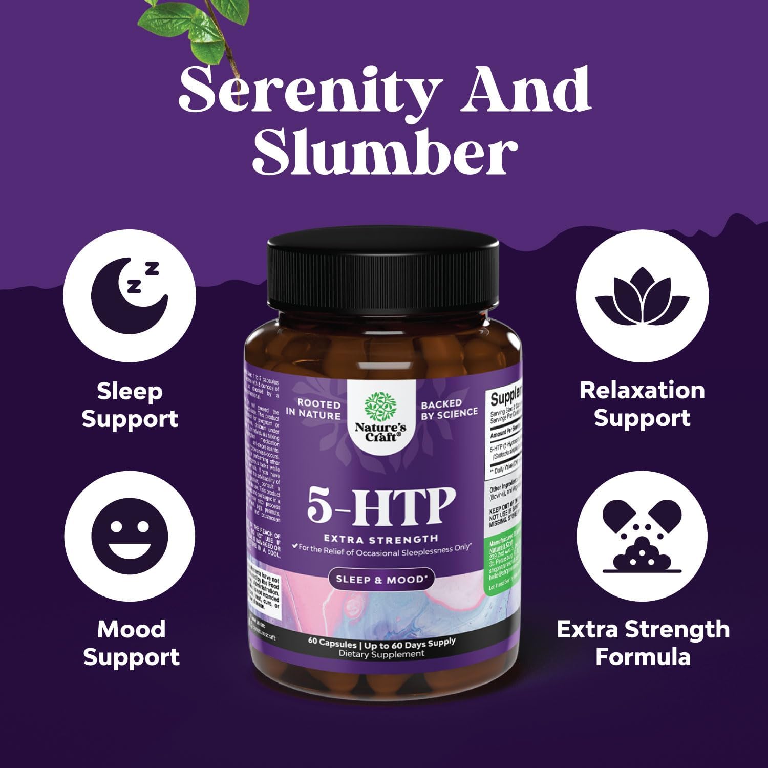 5-HTP Supplement (5-Hydroxytryptophan) - 100 mg per Serving for Mood Enhancement and Sleep Support - Herbal Capsules from Griffonia Simplicifolia