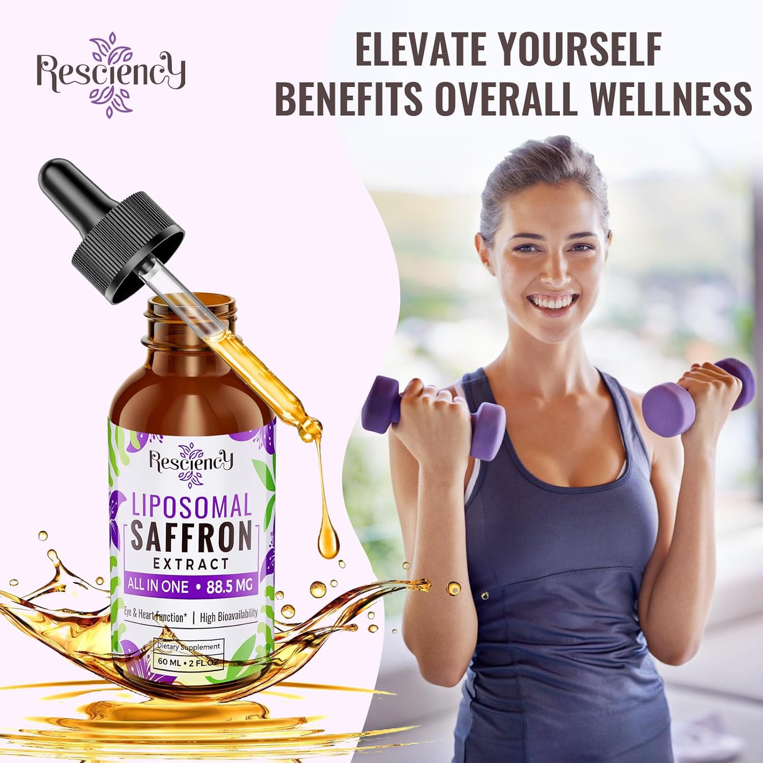 Saffron Saffron Supplements - 88.5 Mg Saffron Extract Better Bioavailability Liposomal Drops for Mood, Energy, Vision & Focus with Ashwagandha, Turmeric, Magnesium, Zinc, Vitamin B12 & D3, 60 Ml, 30 Servings