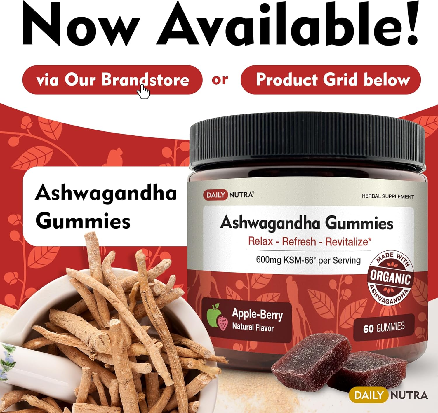 KSM-66 Ashwagandha 600Mg Organic Root Extract - High Potency Supplement with 5% Withanolides | Relieves Tiredness, Supports Relaxation, Focus, Energy, & Muscle Growth (60 Capsules)