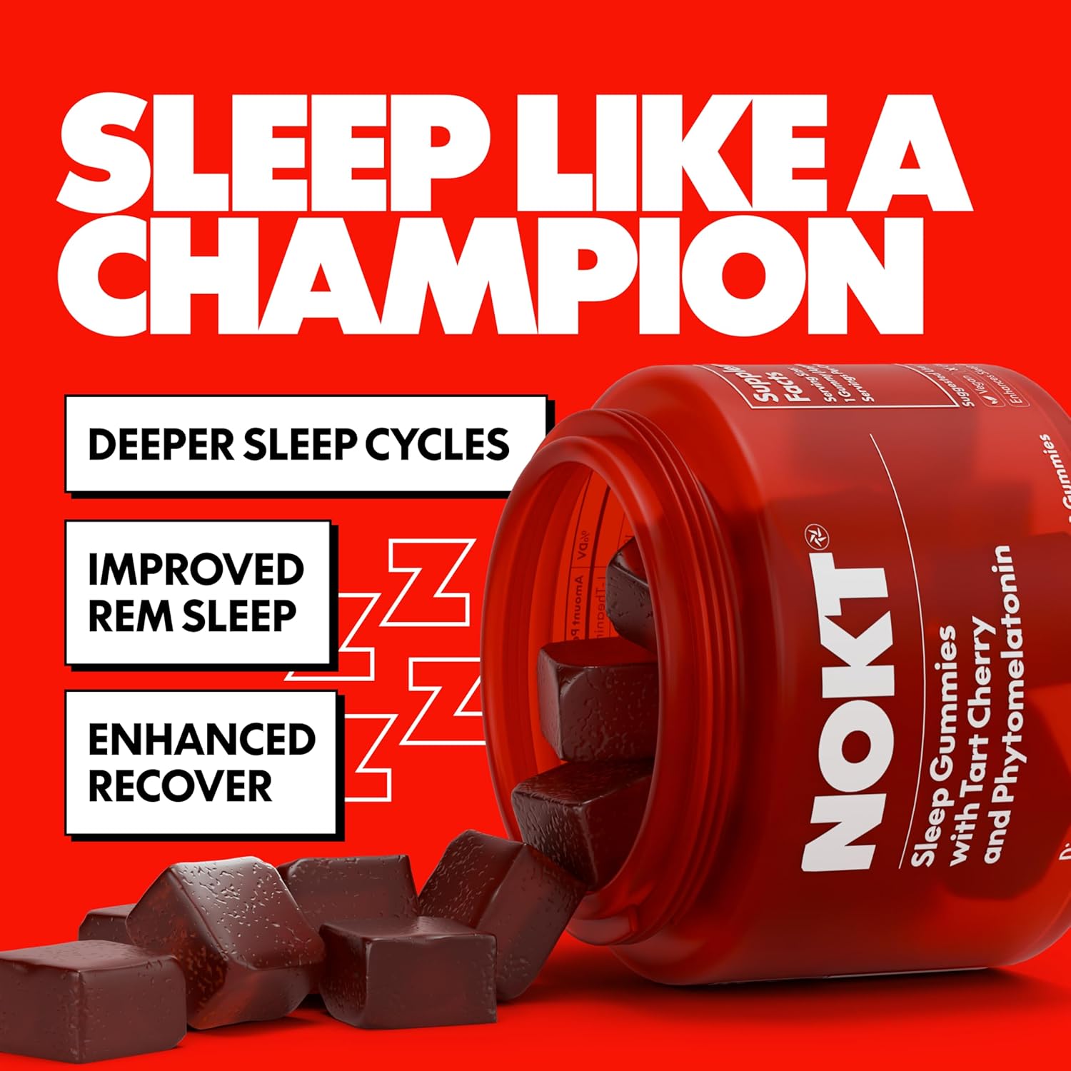 NOKT Sleep Gummies - Tart Cherry & Vegan Melatonin, Sugar-Free, Gluten-Free, Nutritional Supplement, 30 Gummies, Tart Cherry Flavor, Gummy Form, Deep Restorative Sleep Support