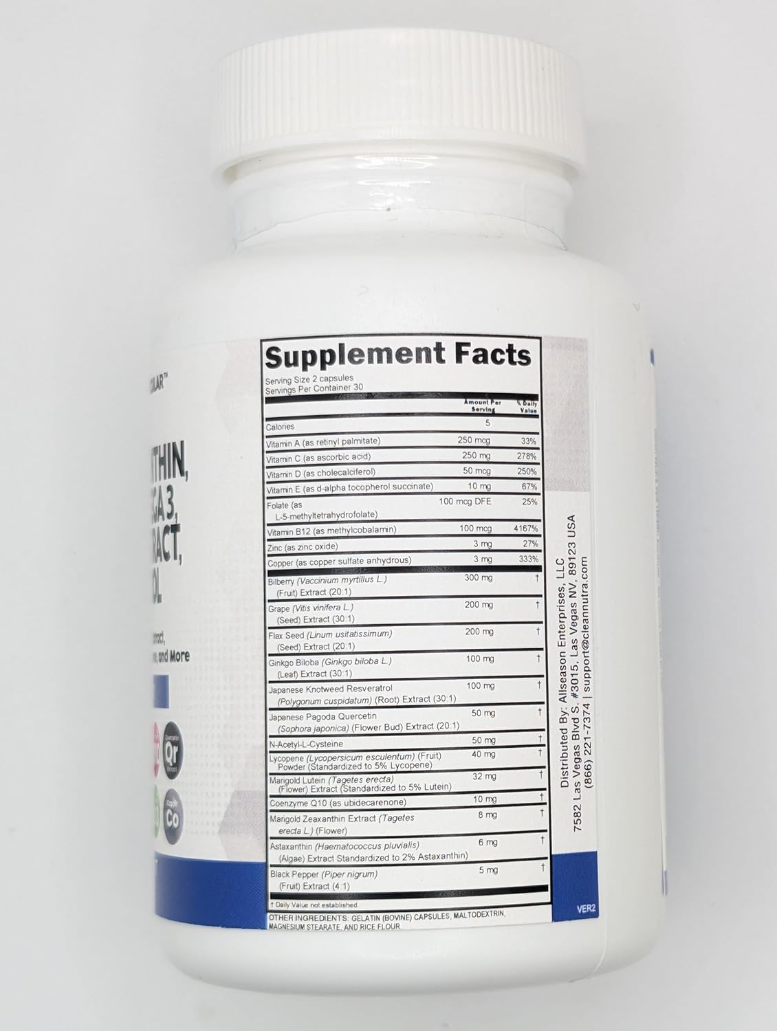 Clean Nutra Eye Vitamins with Bilberry Lutein and Zeaxanthin Supplements Lycopene 40Mg Resveratrol Grape Seed Astaxanthin for Eyes - Eye Care Health Support Eye Vitamin and Mineral Supplement