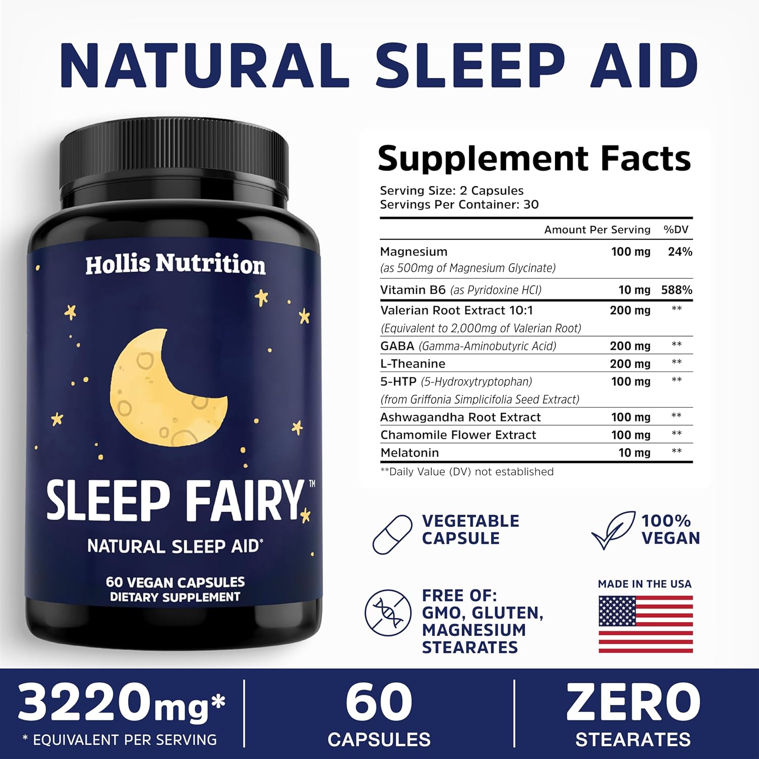 Sleep Fairy Nighttime Supplement with Melatonin & Magnesium Glycinate - Vegan Capsules