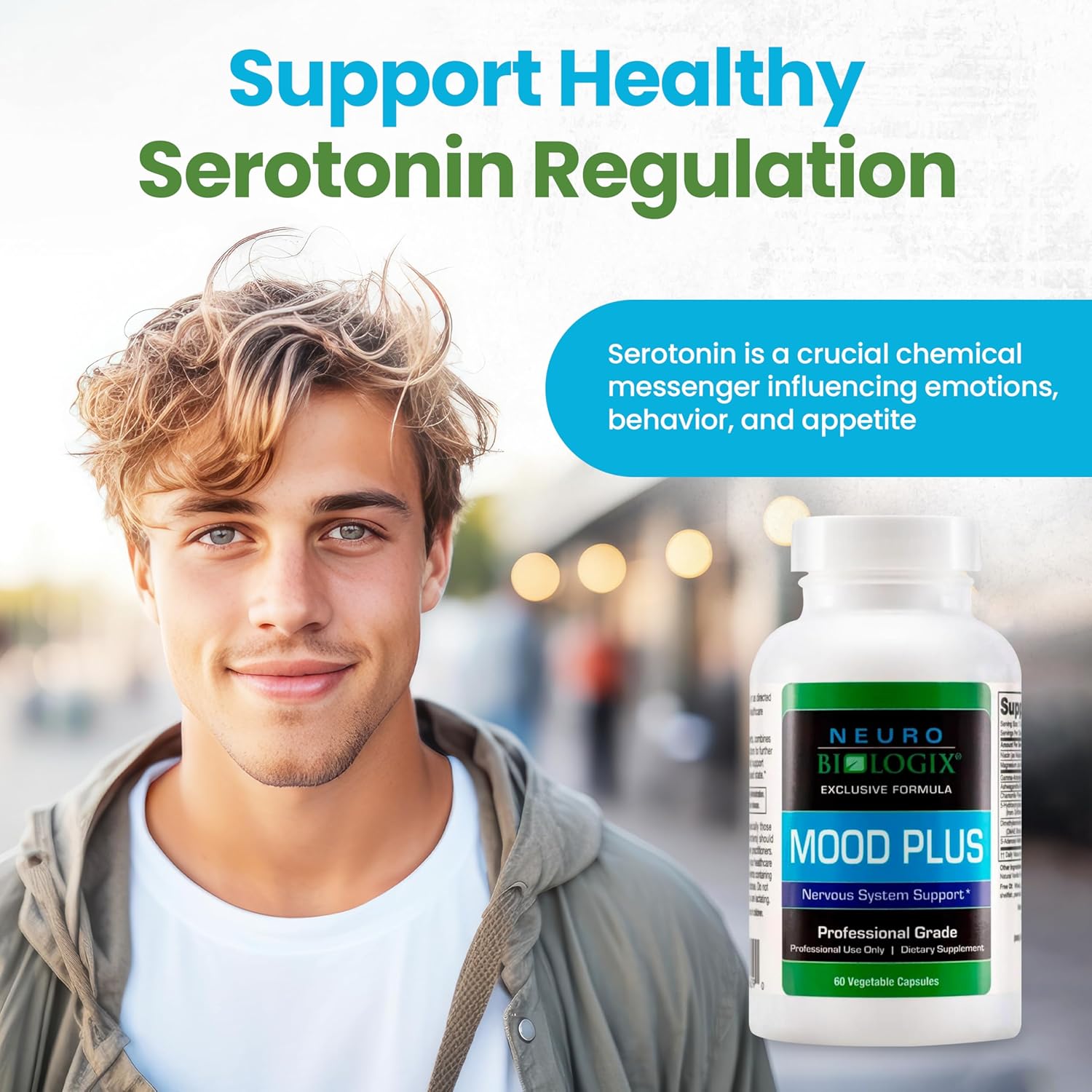 Neuro Biologix Mood plus Complete Mood Support Supplement - Calming Serotonin Supplements for Women for Stress Assistance & Brain Function Support - 5 HTP Supplement with Niacin, GABA & Ashwagandha - 60 Capsules