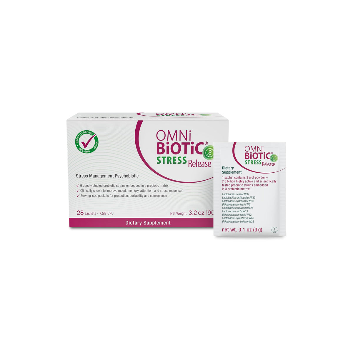 OMNi BiOTiC Stress Release - Clinically Tested Probiotic for Stress Management & Gut-Brain Axis Support - Stress Probiotic and Mood Probiotic - Vegan, Non-Gmo (28 Daily Packets)