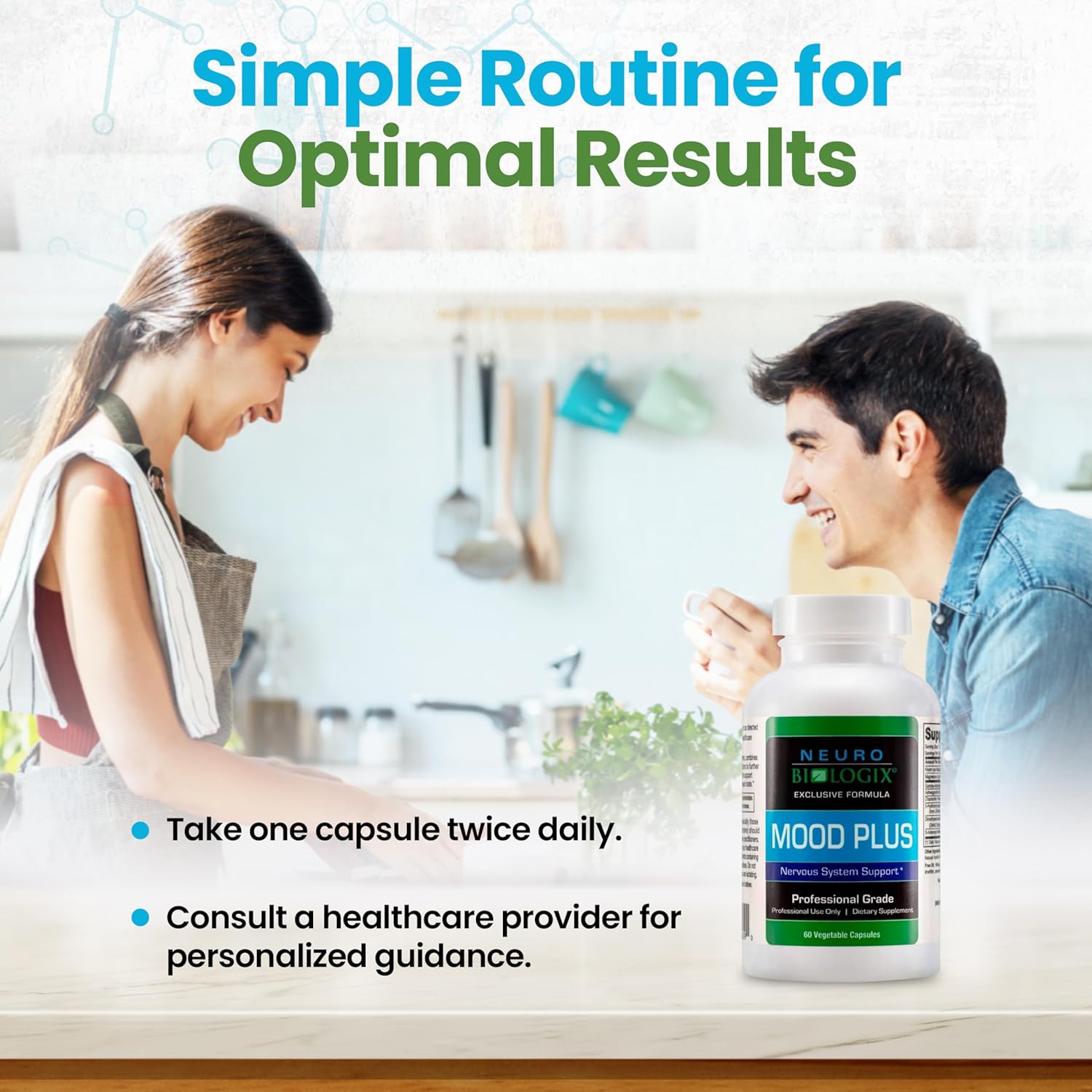 Neuro Biologix Mood plus Complete Mood Support Supplement - Calming Serotonin Supplements for Women for Stress Assistance & Brain Function Support - 5 HTP Supplement with Niacin, GABA & Ashwagandha - 60 Capsules