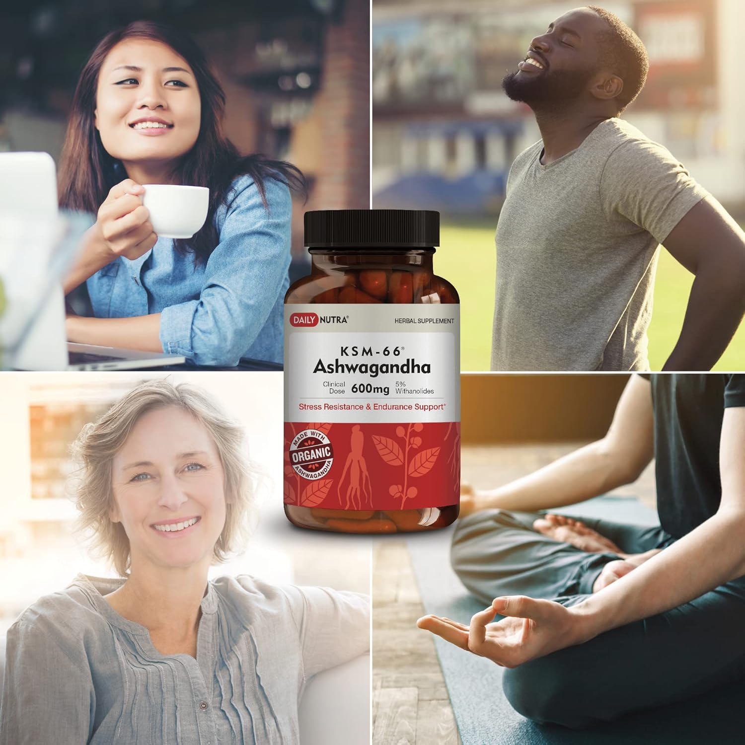 KSM-66 Ashwagandha 600Mg Organic Root Extract - High Potency Supplement with 5% Withanolides | Relieves Tiredness, Supports Relaxation, Focus, Energy, & Muscle Growth (60 Capsules)