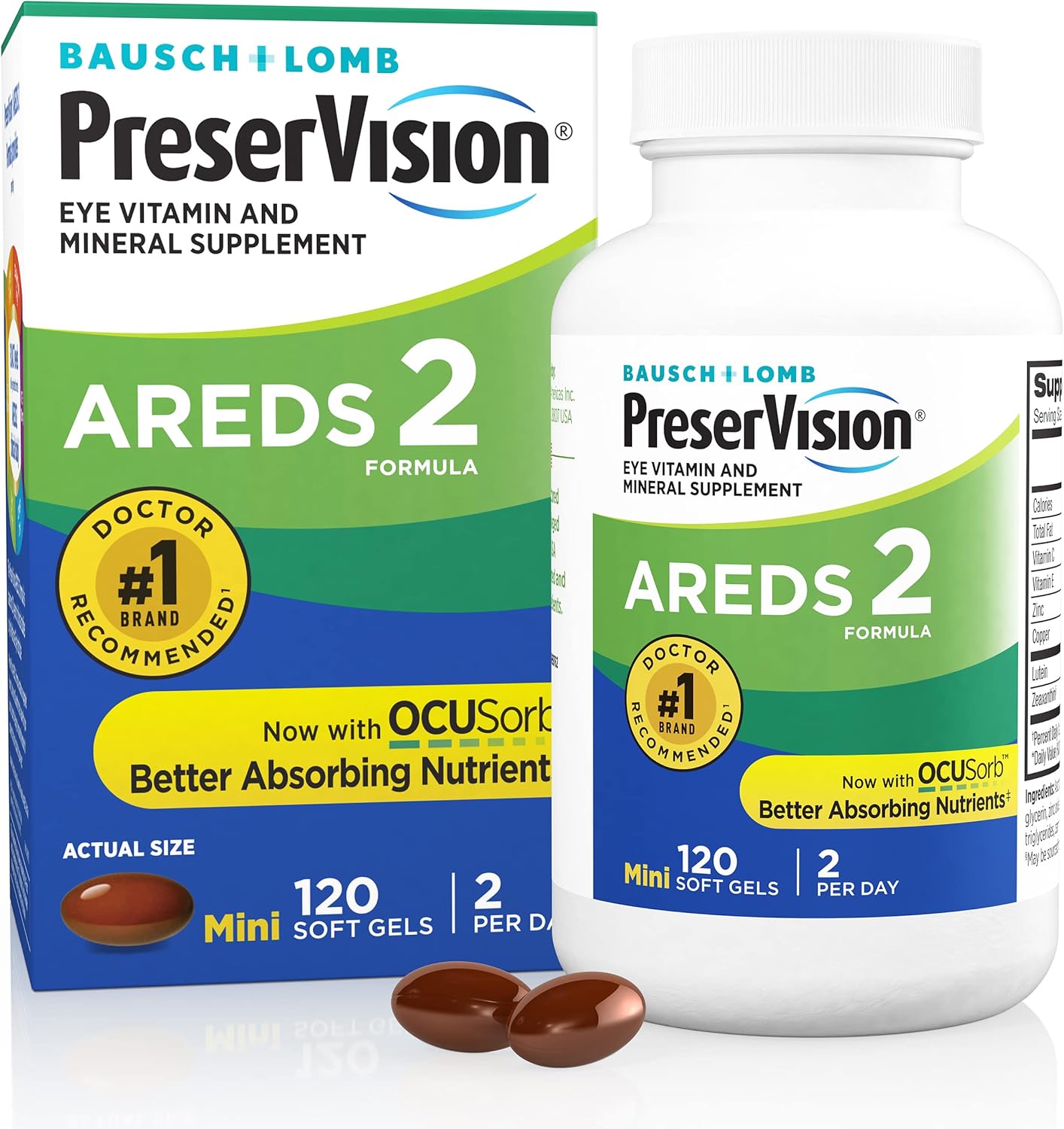 AREDS 2 Eye Vitamins, Lutein and Zeaxanthin Supplement with Vitamin C, Vitamin E, Zinc, and Copper, 120 Softgels (Minigels)