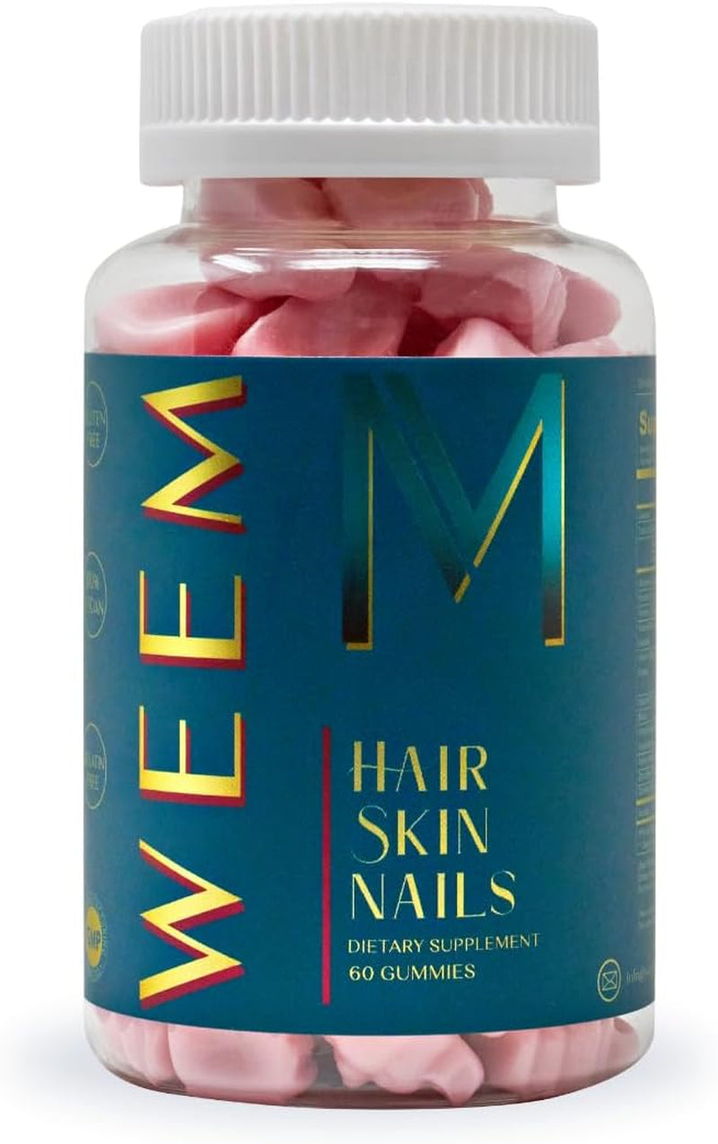 WEEM Hair Skin and Nails Gummies - Supports Healthy Hair - Vegan Biotin Vitamins for Women & Men Supports Faster Hair Growth, Stronger Nails, Healthy Skin, Extra Strength (1)