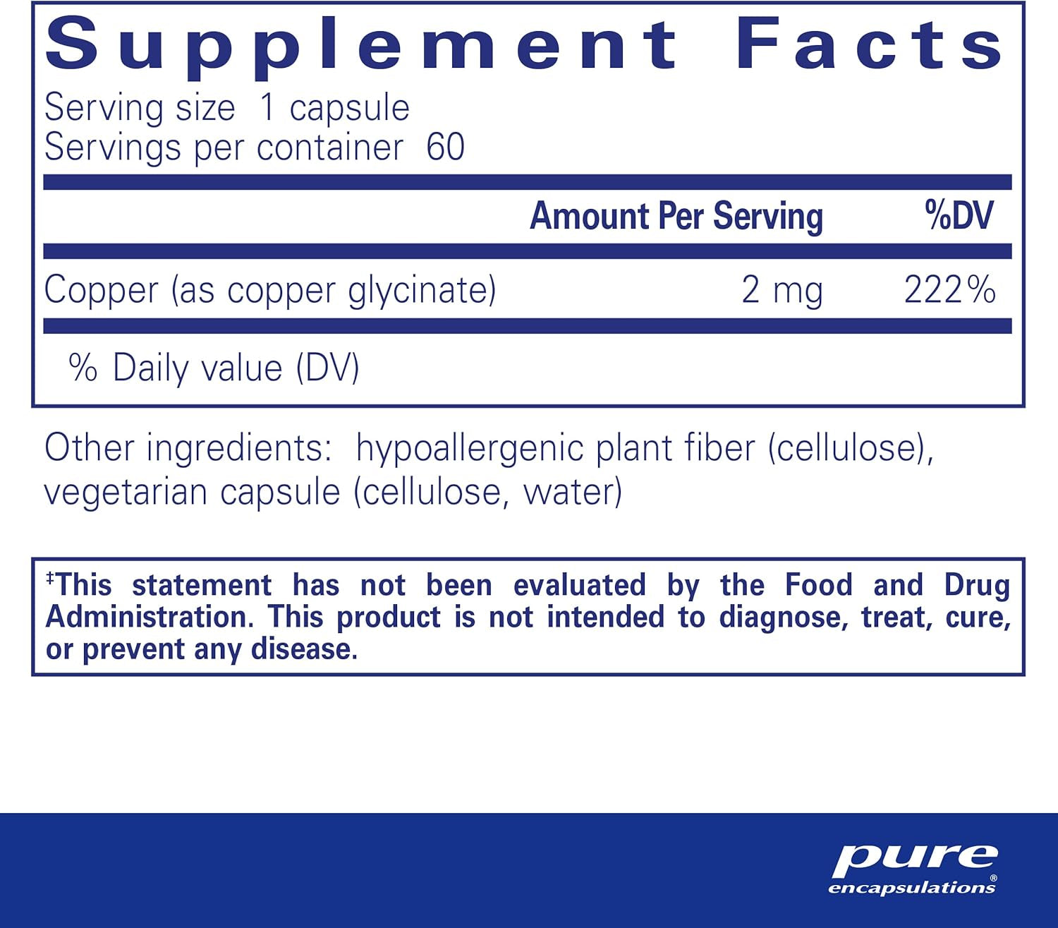 Copper Glycinate 60'S - 2 Mg Copper Supplement, Supports Red Blood Cell Formation* - Aids Energy Metabolism - Non-Gmo & Vegan - 60 Capsules